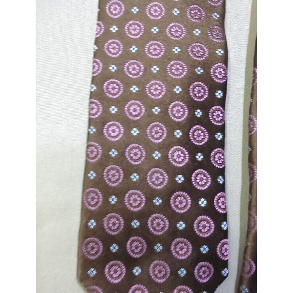 Canali‎ 1934 Mens Silk Tie Brown Pink Medallion Geometric Made in Italy Luxury